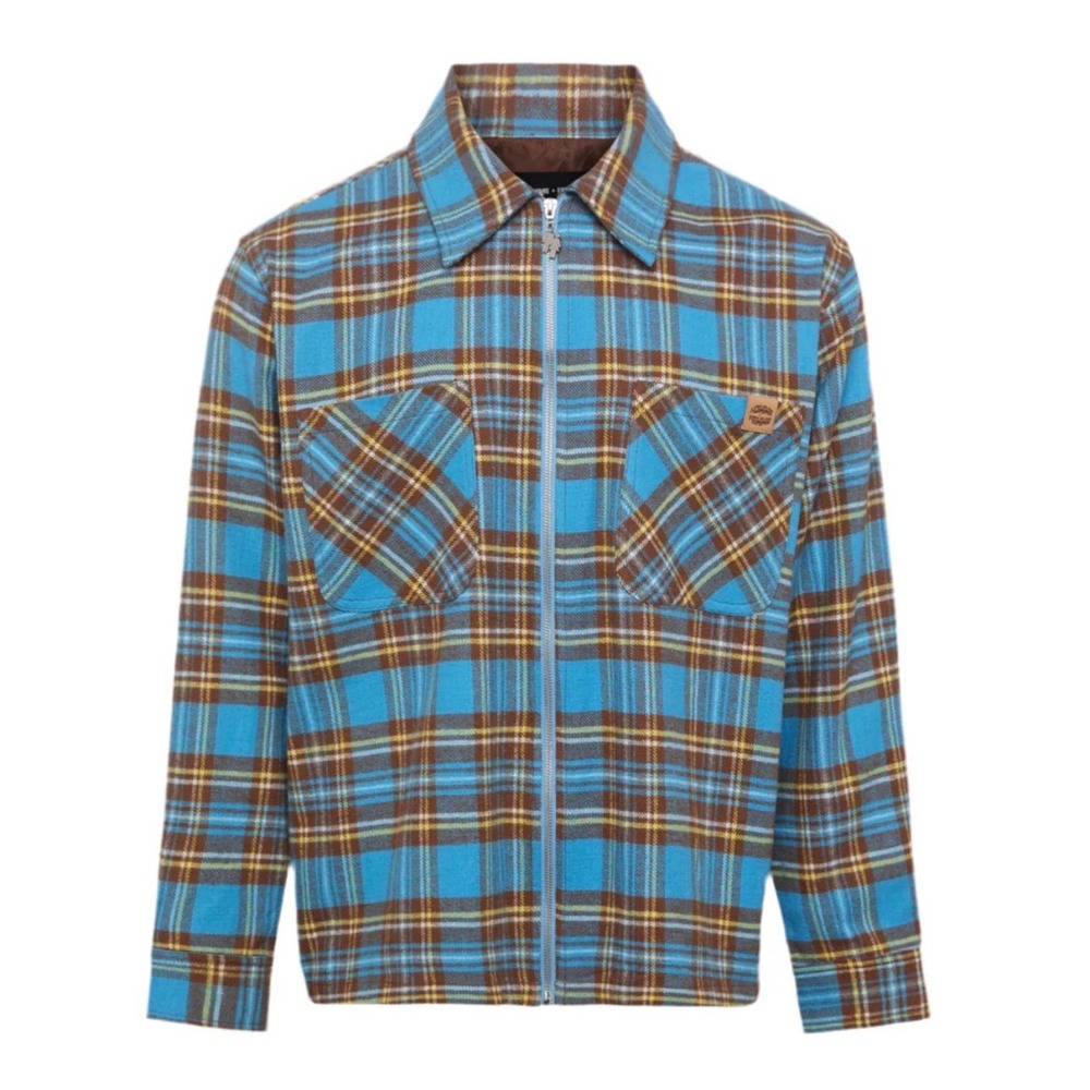 Homme + Femme Everyday Flannel Mens Blue Brown Plaid Zip Up Size Medium